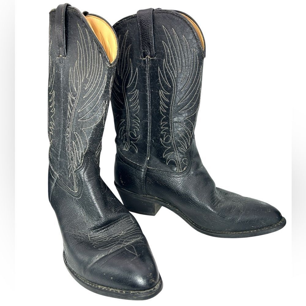 Durango mens leather cowboy boots 10 1/2 western flame stitched country shoes